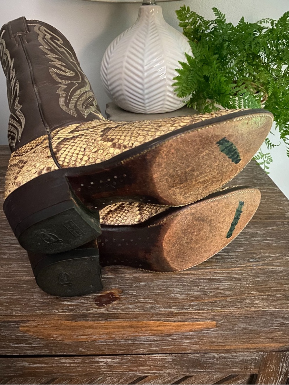 Vtg Justins Snakeskin Exotic Cowgirl Cowboy
Western Boots Womens 7D Tan Brown - Picture 6 of 7